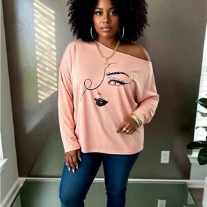 SHEIN Blush Artistic Face Long Sleeve Top